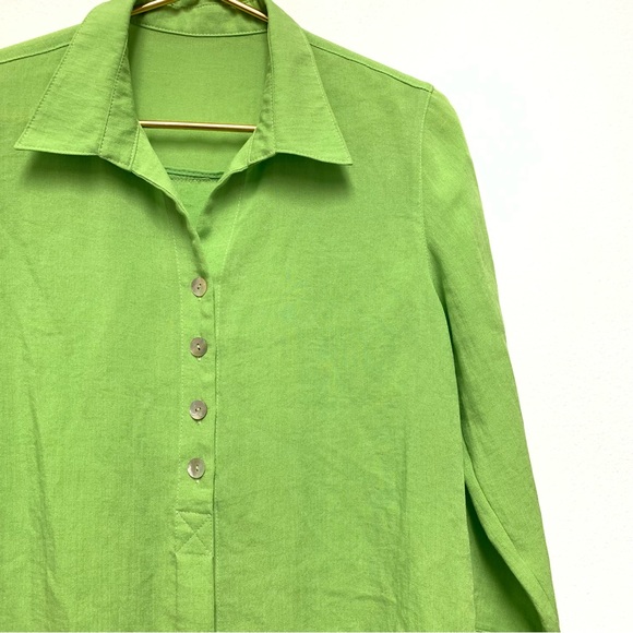 Fridaze Linen Tunic Top Collared Button Shirt Size Small Green Lagenlook Artsy - Picture 3 of 11